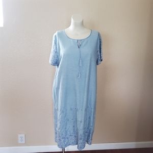 New Directions Floral Embroidered Dress 2X Blue